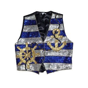 Accessories Lady Vintage Blue Sequins Nautical Themed Vest Size‎ Small